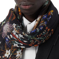 Grand carré de soie et laine à imprimé floral - Multicolor