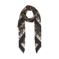 Grand carré de soie et laine à imprimé floral - Multicolor