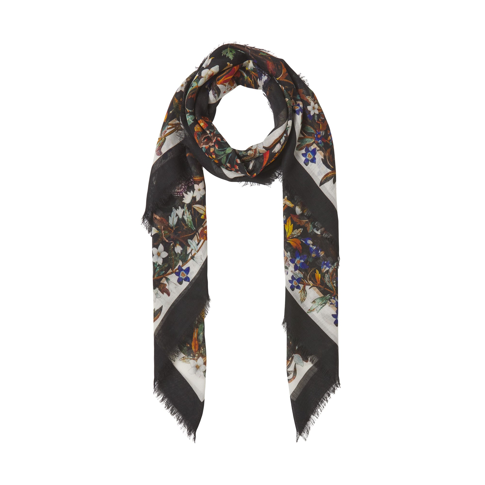 Grand carré de soie et laine à imprimé floral - Multicolor