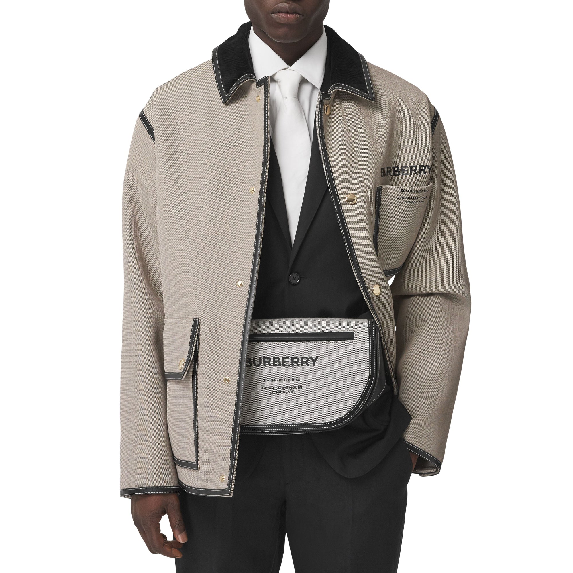 Grand sac banane Olympia en toile et cuir - Black