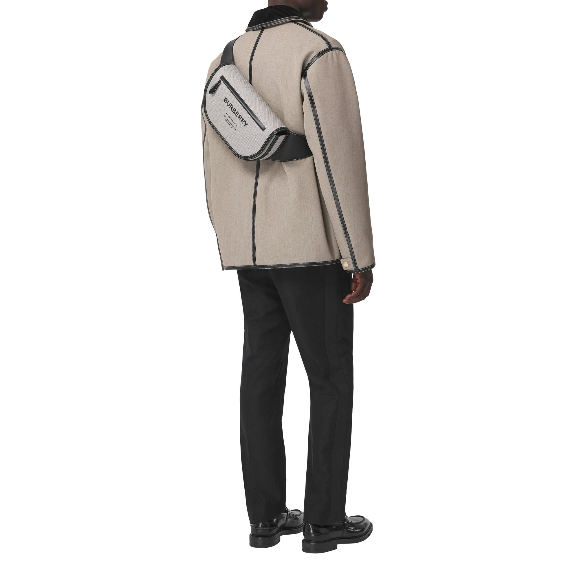 Grand sac banane Olympia en toile et cuir - Black