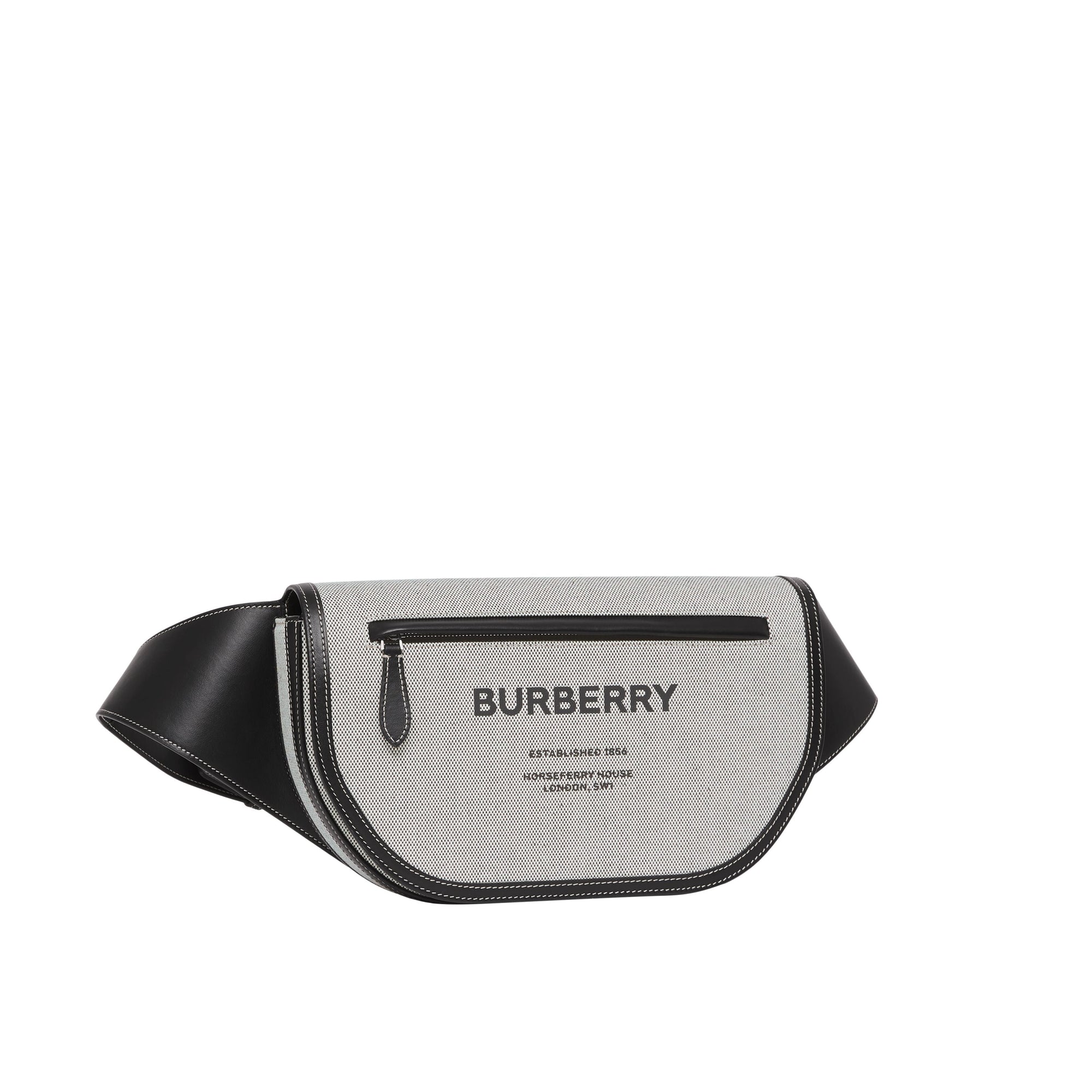 Grand sac banane Olympia en toile et cuir - Black
