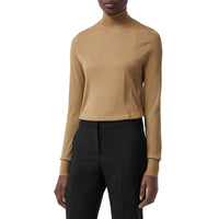 Pull à col entonnoir en laine et soie mélangées - Camel
