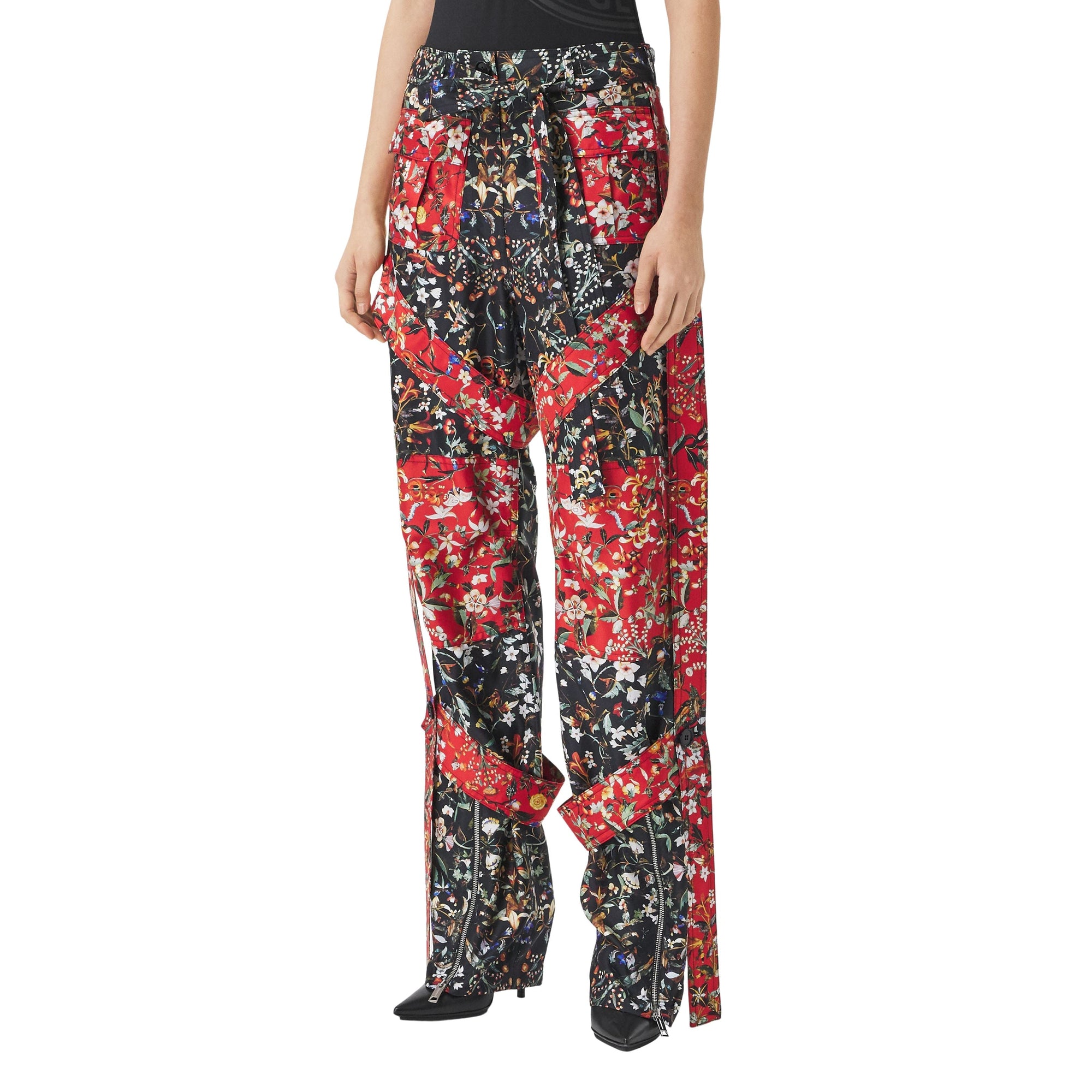 Pantalon cargo en soie à imprimé floral - Black