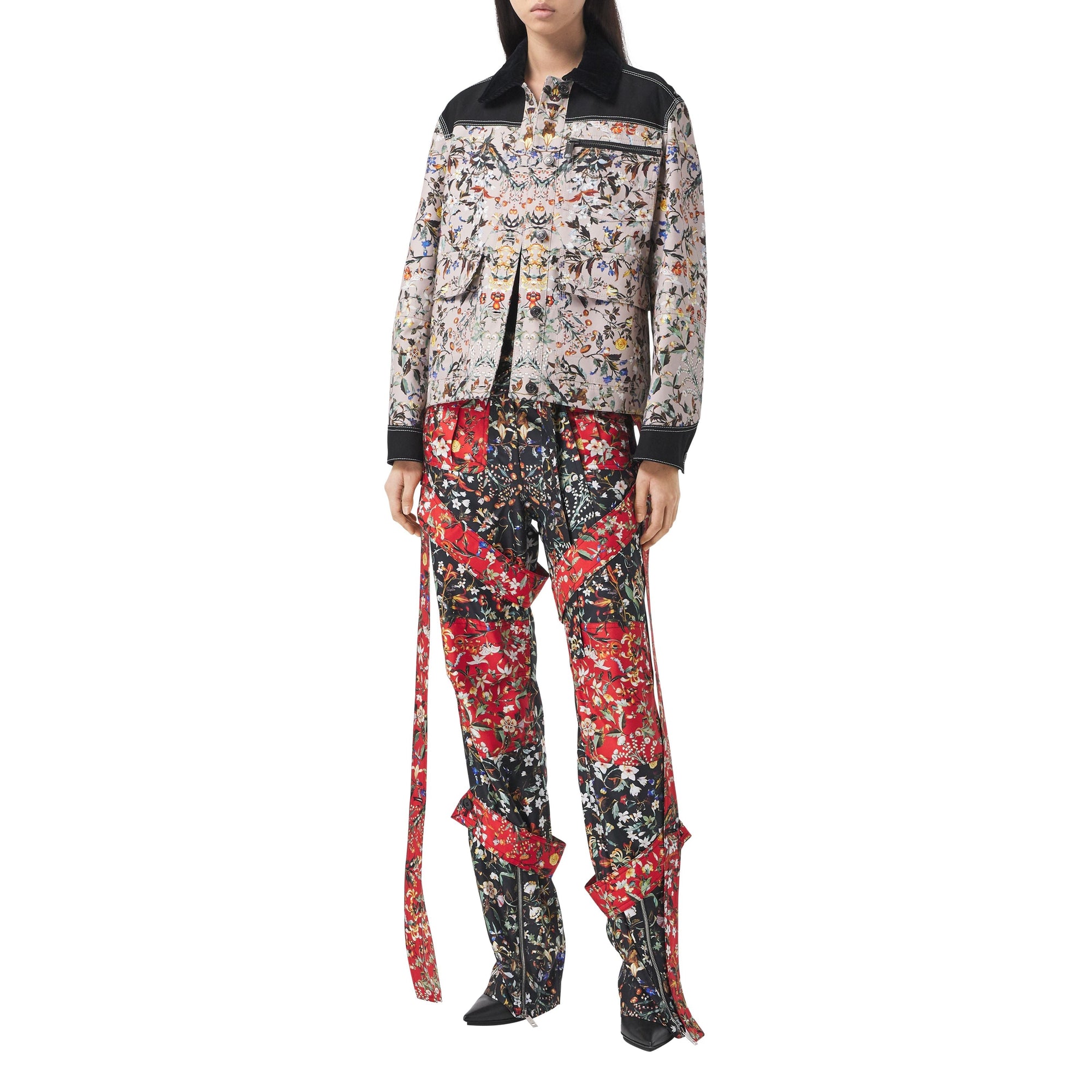 Pantalon cargo en soie à imprimé floral - Black