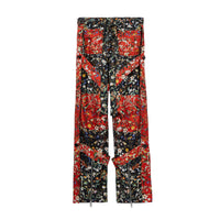 Pantalon cargo en soie à imprimé floral - Black