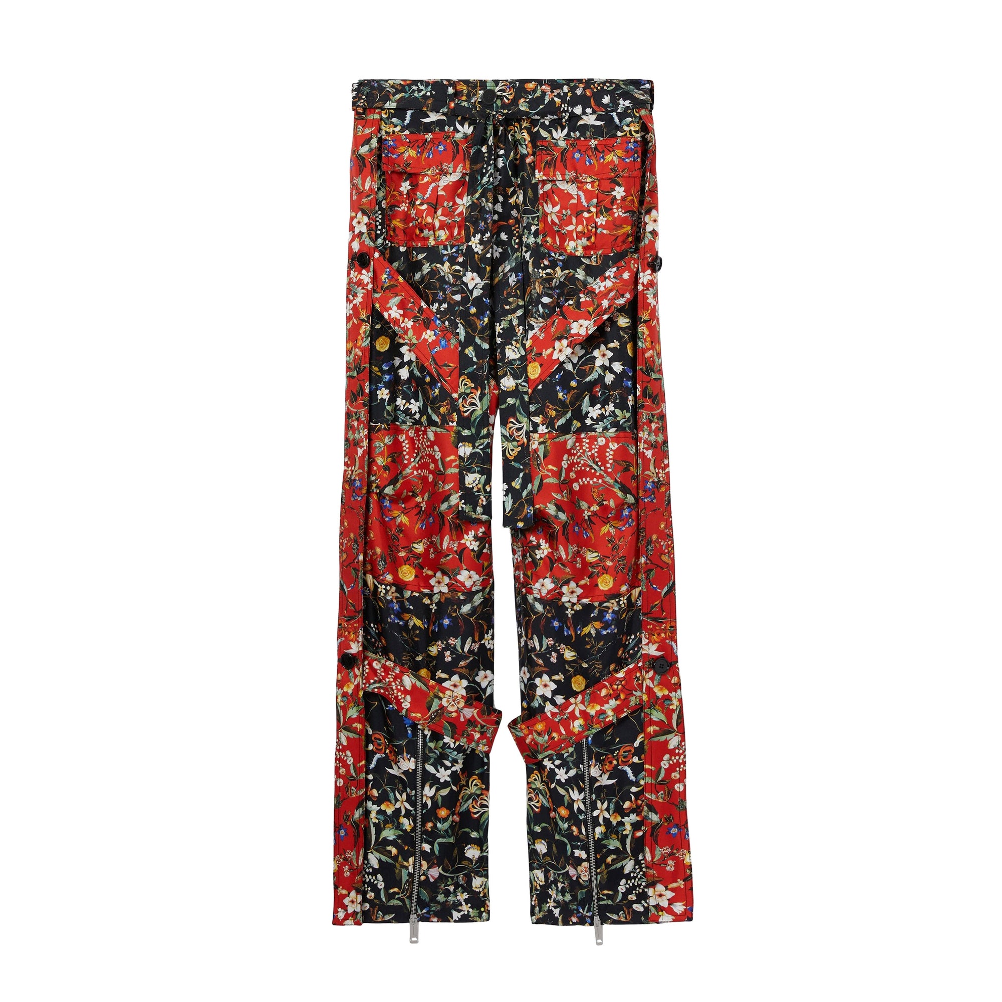 Pantalon cargo en soie à imprimé floral - Black