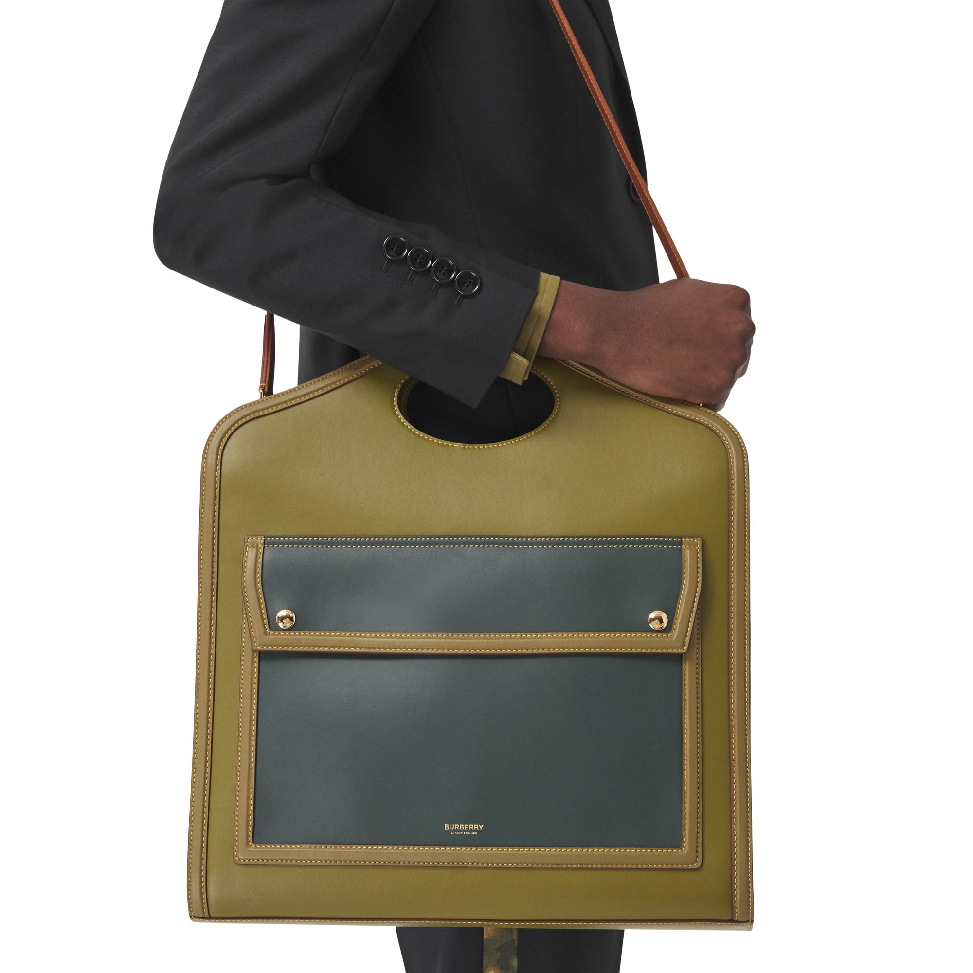 Sac Pocket moyen en cuir color-block - Juniper Green