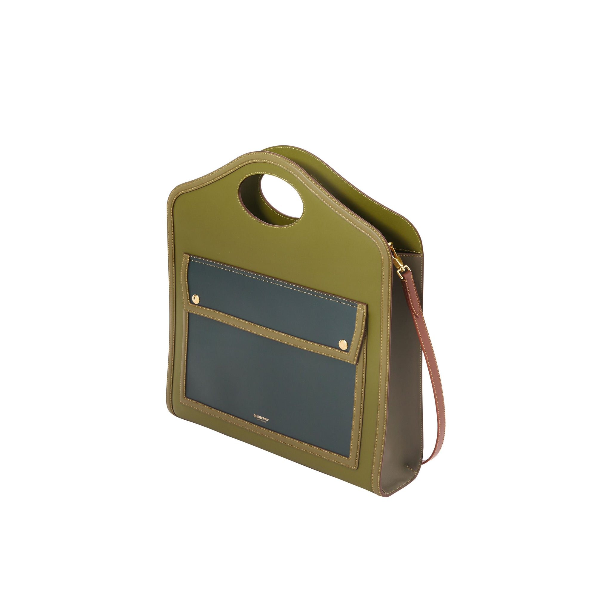 Sac Pocket moyen en cuir color-block - Juniper Green