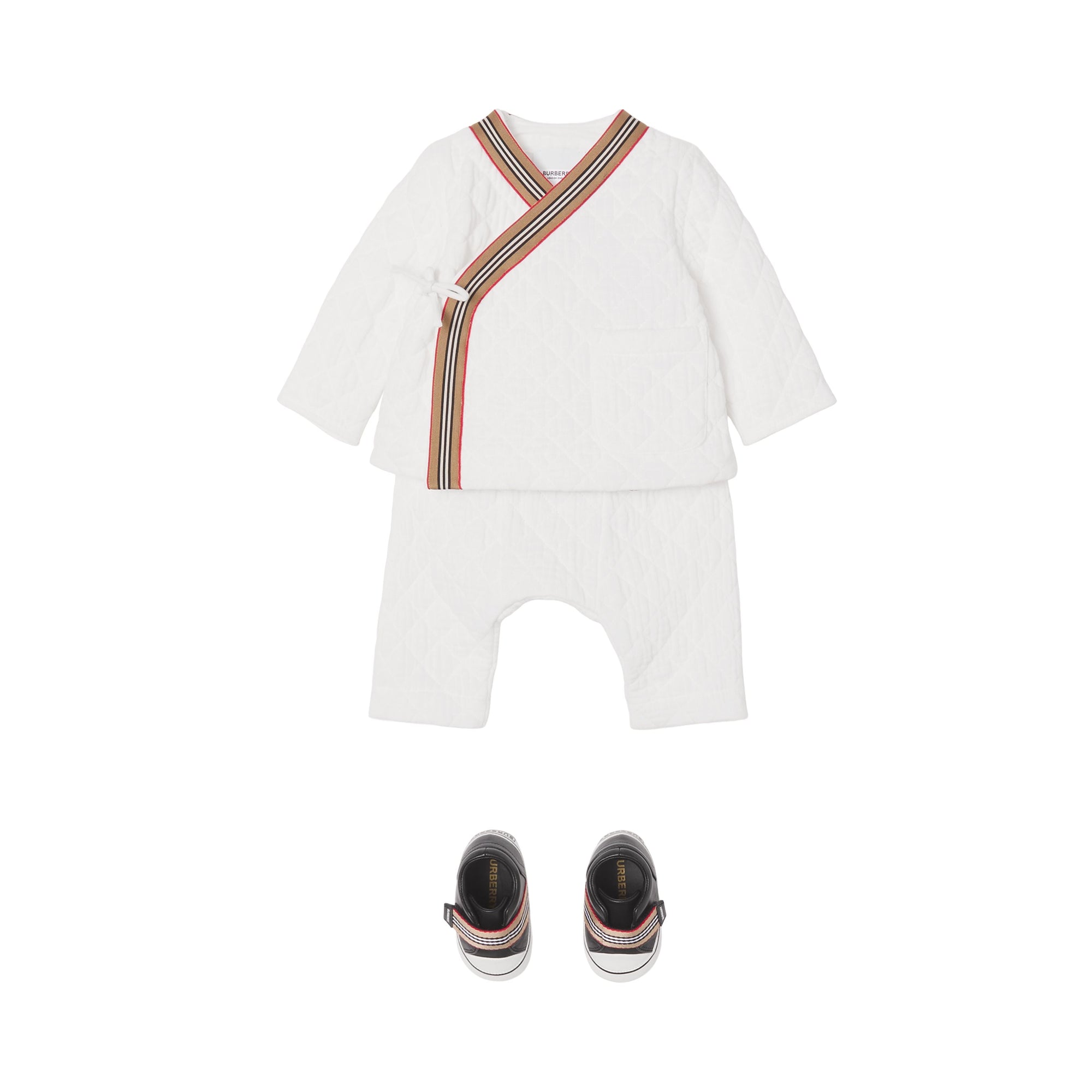 Pantalon en étamine matelassée avec rayures iconiques - White