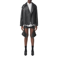 Minijupe en cuir d'agneau stretch avec découpes - Black