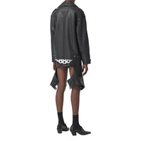 Minijupe en cuir d'agneau stretch avec découpes - Black