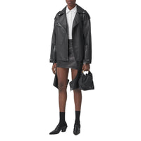 Minijupe en cuir d'agneau stretch avec découpes - Black