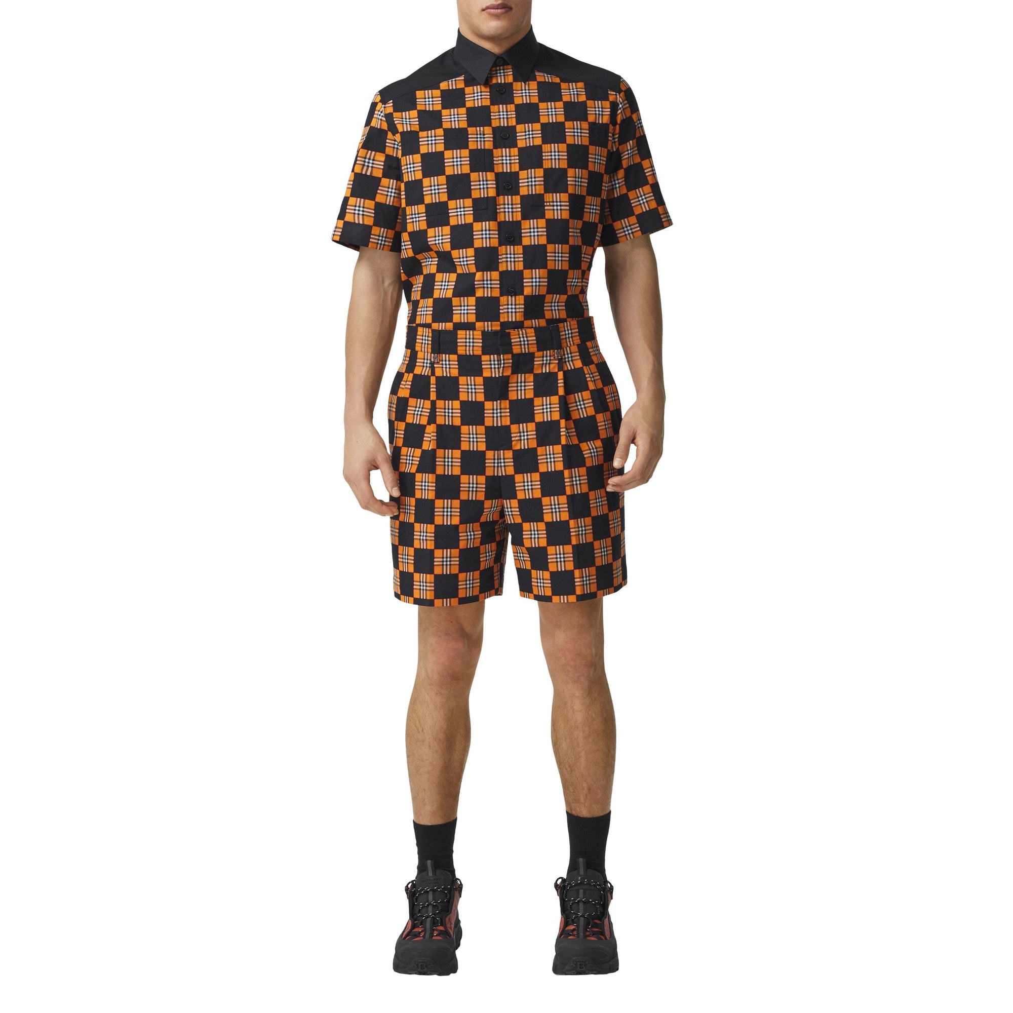 Short ajusté à damier - Deep Orange Check