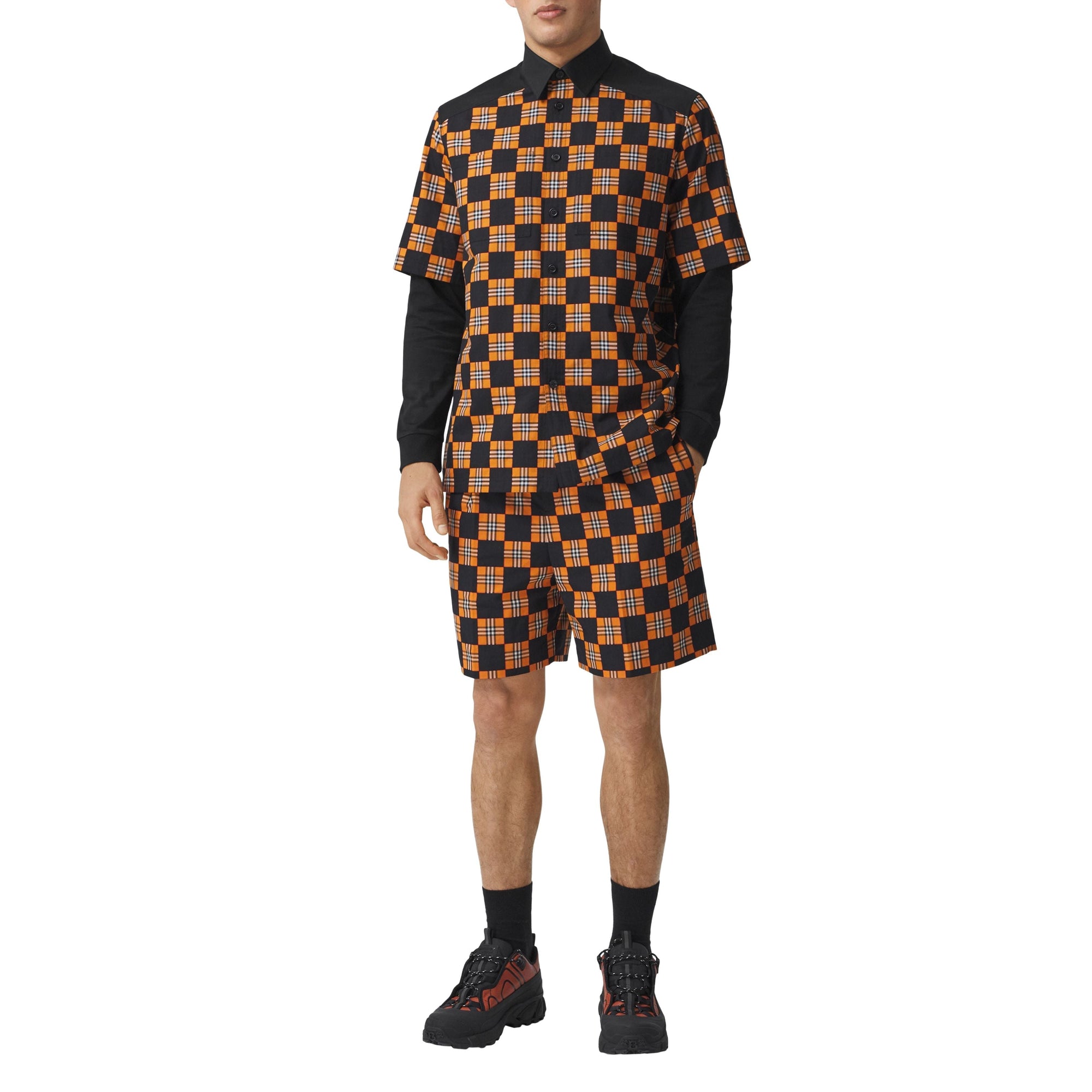 Short ajusté à damier - Deep Orange Check