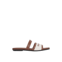 Mules en toile et cuir à logo - Tan