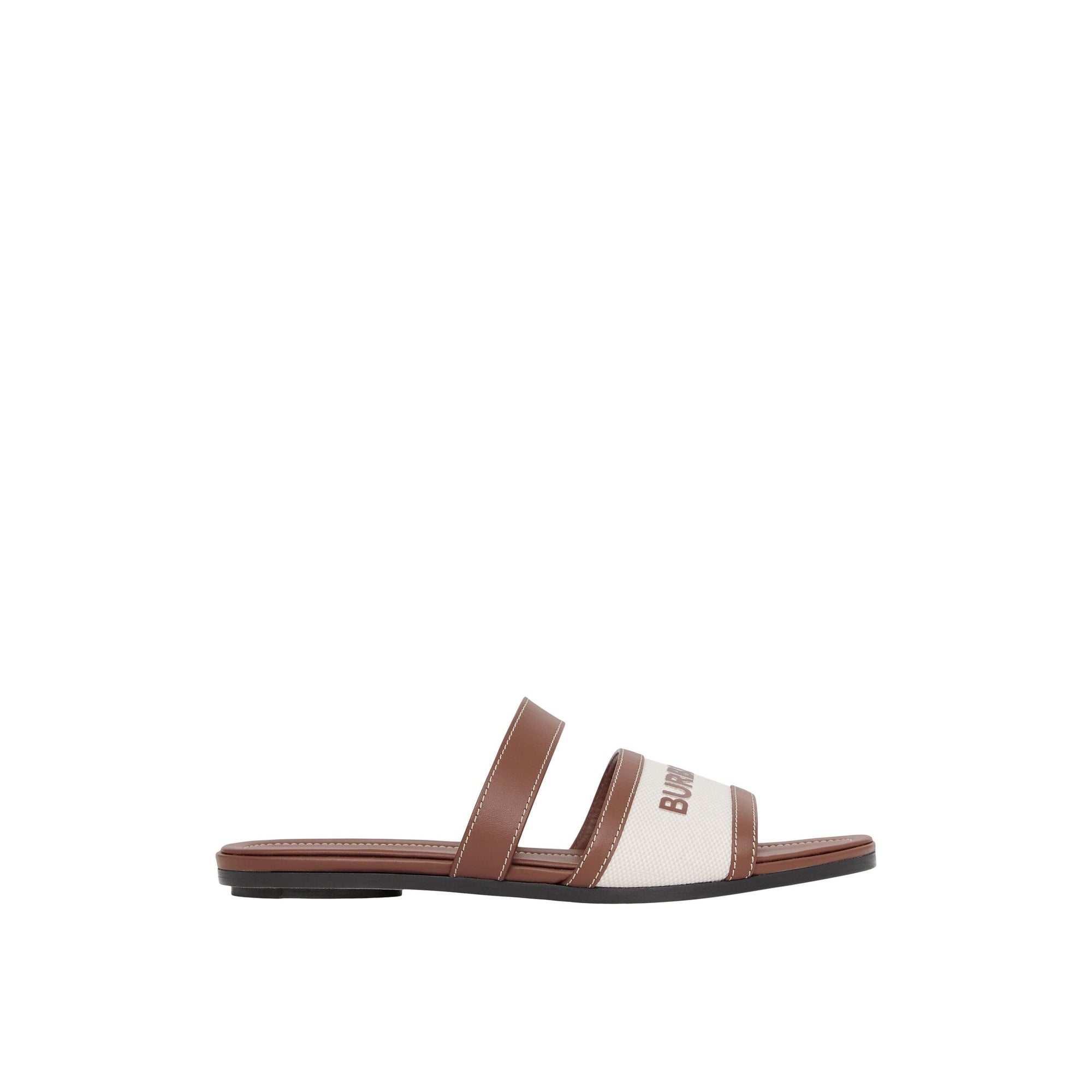 Mules en toile et cuir à logo - Tan