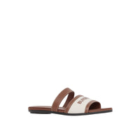 Mules en toile et cuir à logo - Tan