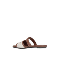 Mules en toile et cuir à logo - Tan
