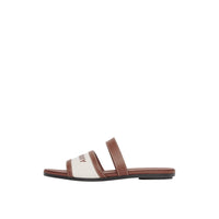Mules en toile et cuir à logo - Tan