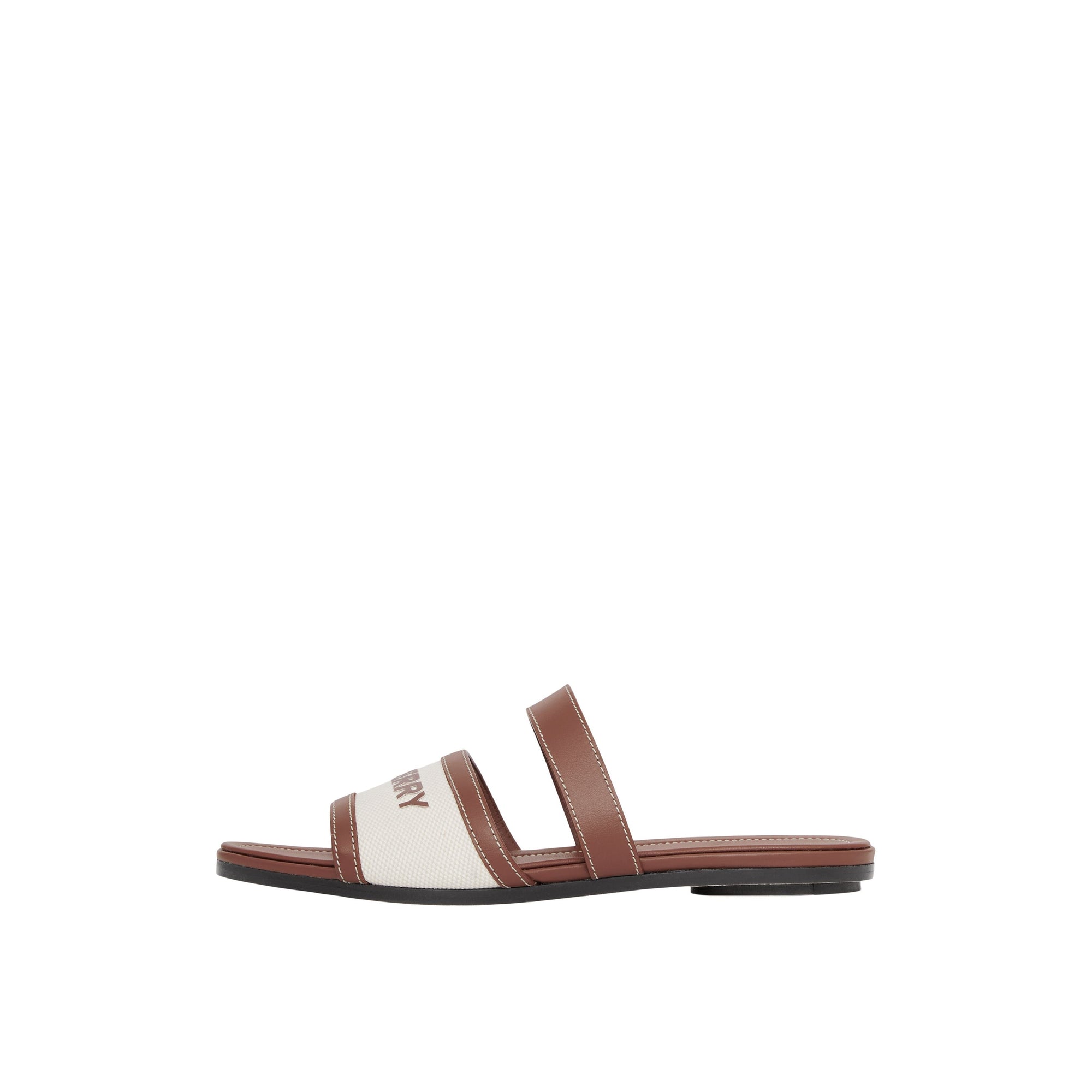 Mules en toile et cuir à logo - Tan