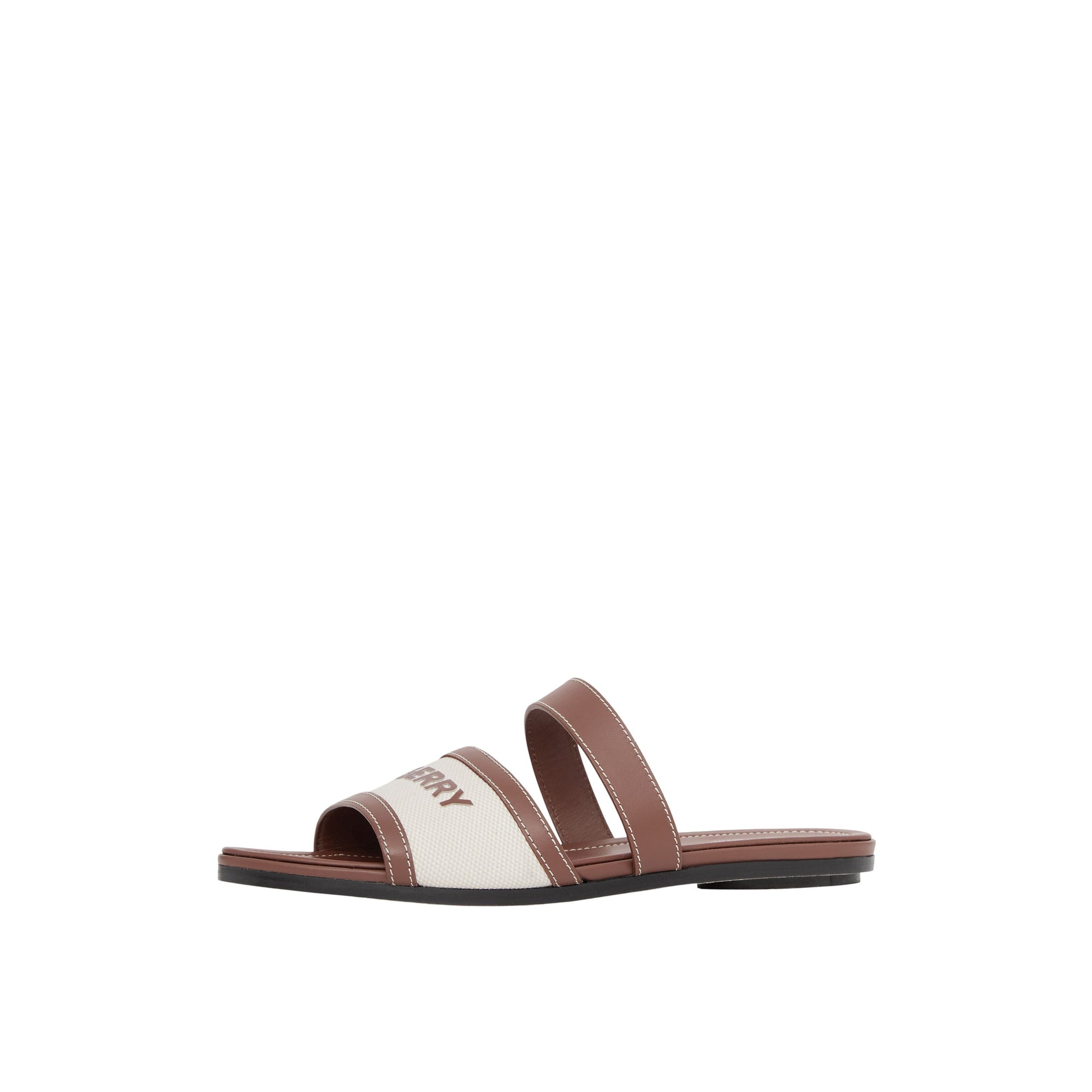 Mules en toile et cuir à logo - Tan