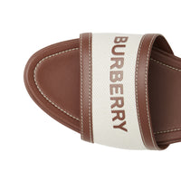 Mules en toile et cuir à logo - Tan