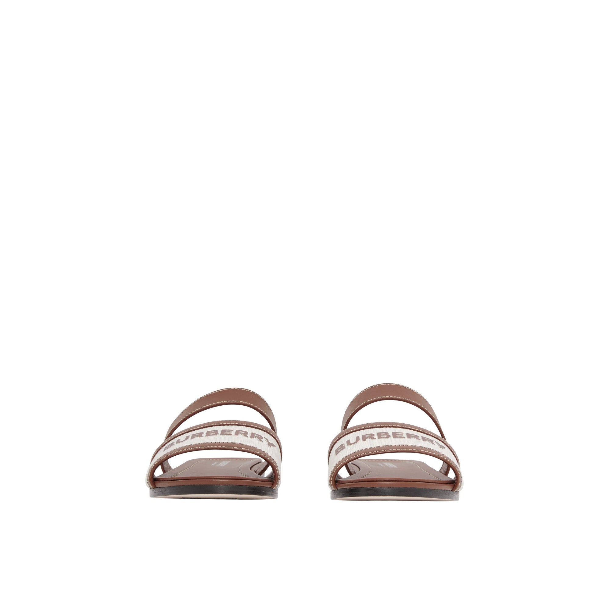 Mules en toile et cuir à logo - Tan