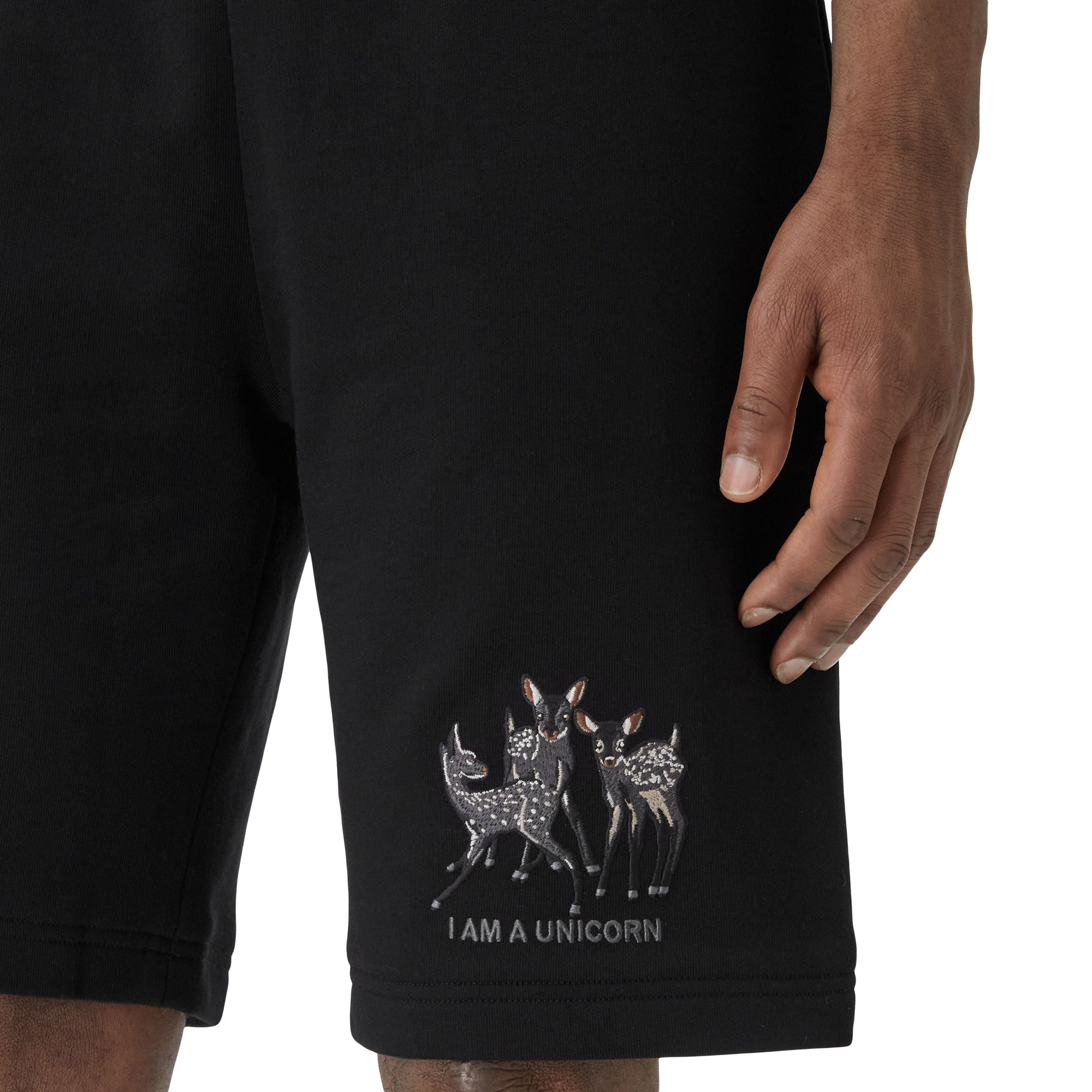 Short à cordon de serrage et motif cerf brodé - Black
