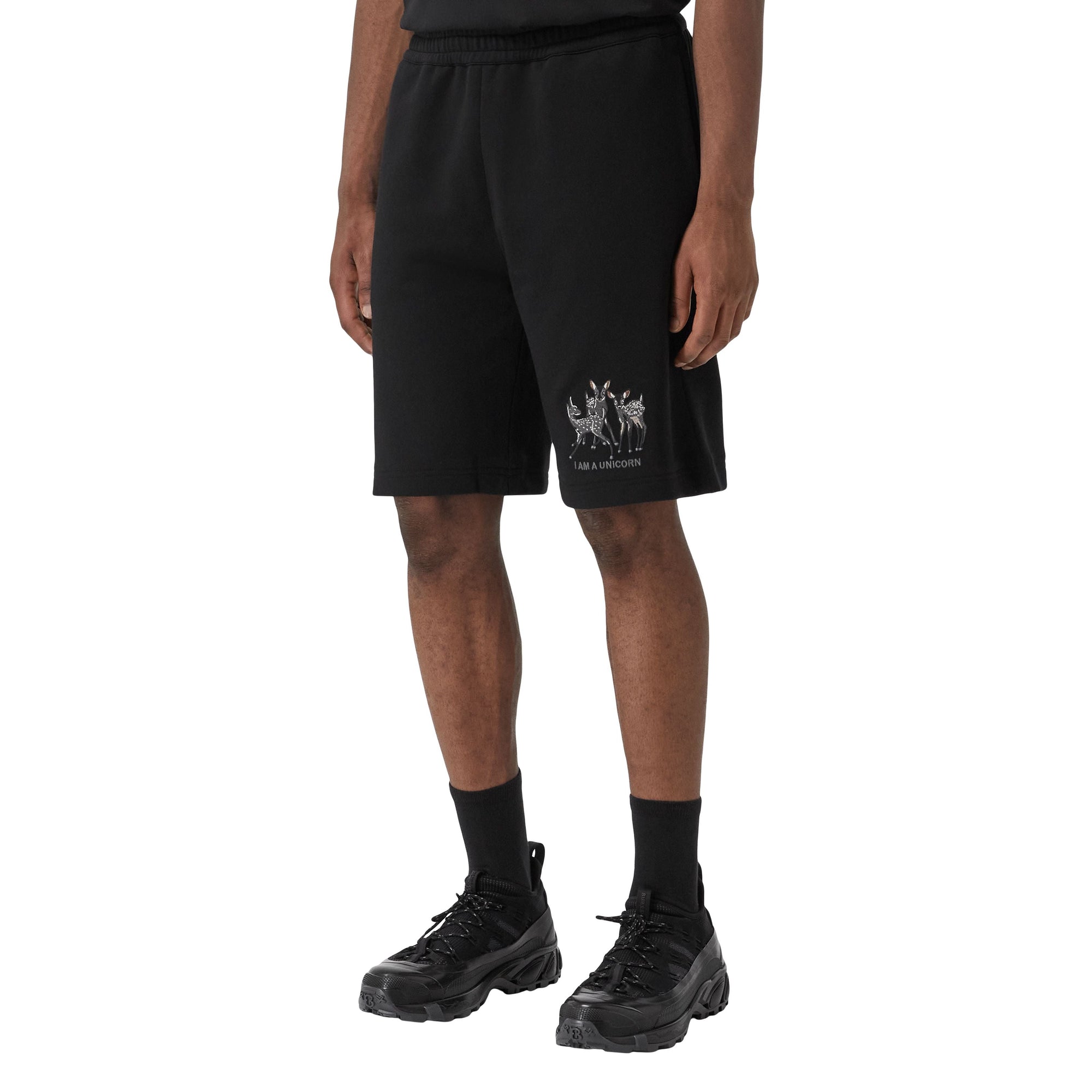 Short à cordon de serrage et motif cerf brodé - Black