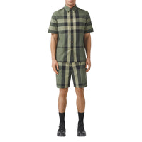 Short ajusté en coton à motif check - Military Green