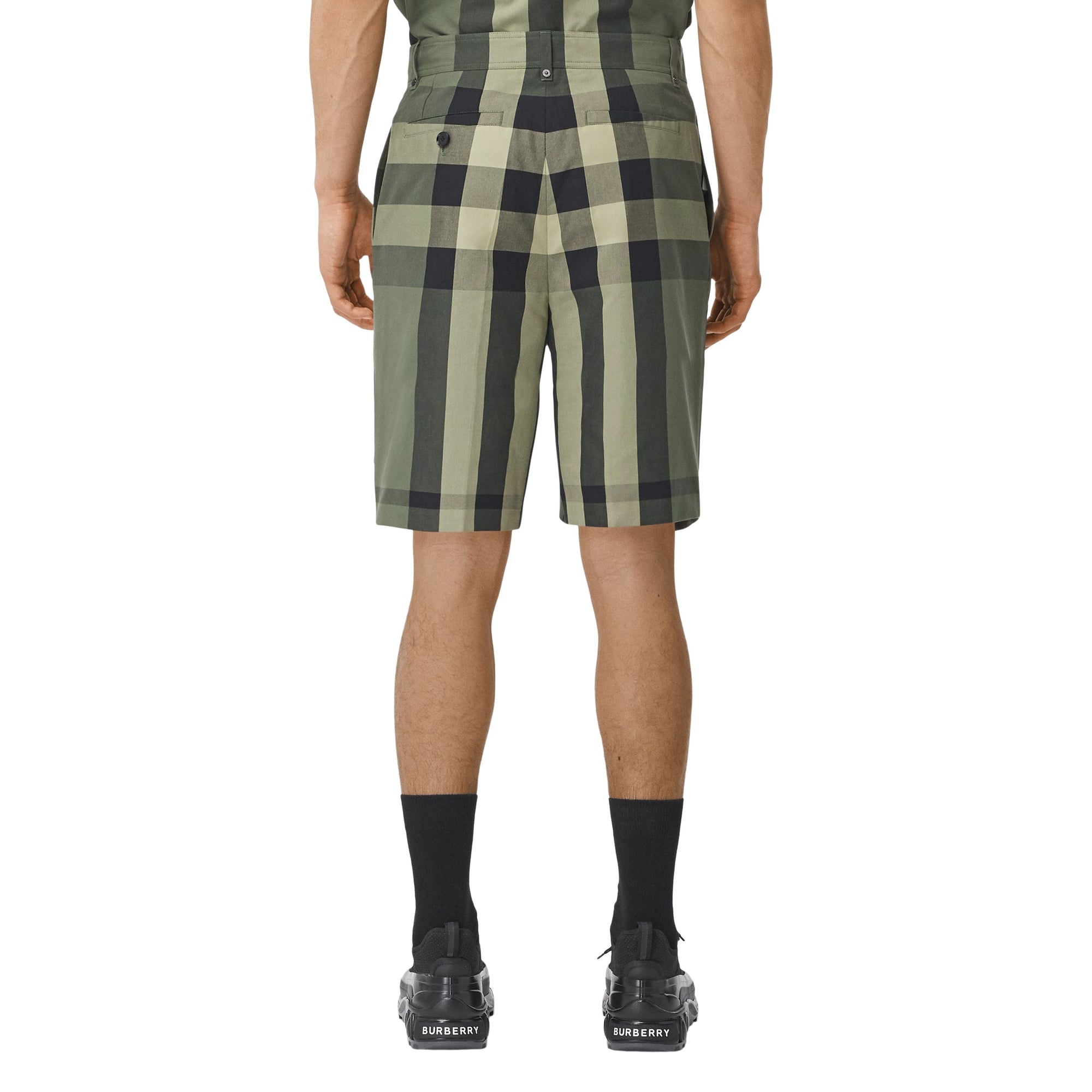 Short ajusté en coton à motif check - Military Green
