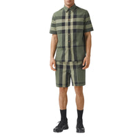 Short ajusté en coton à motif check - Military Green