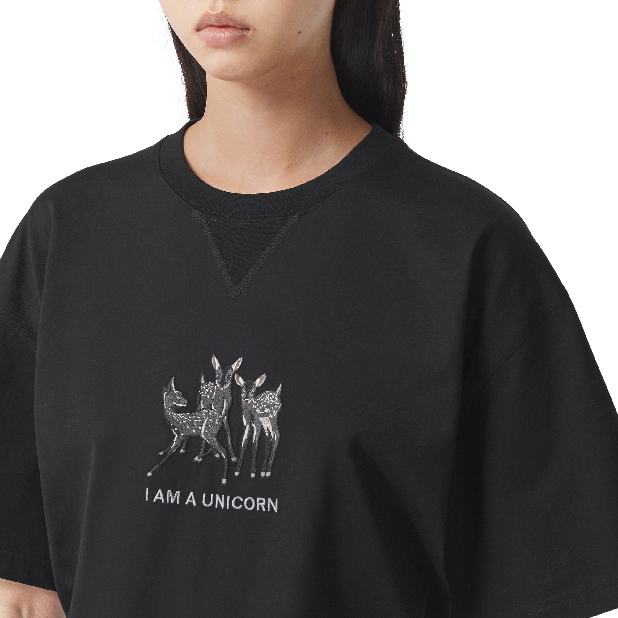 T-shirt oversize en coton à motif daim brodé - Black