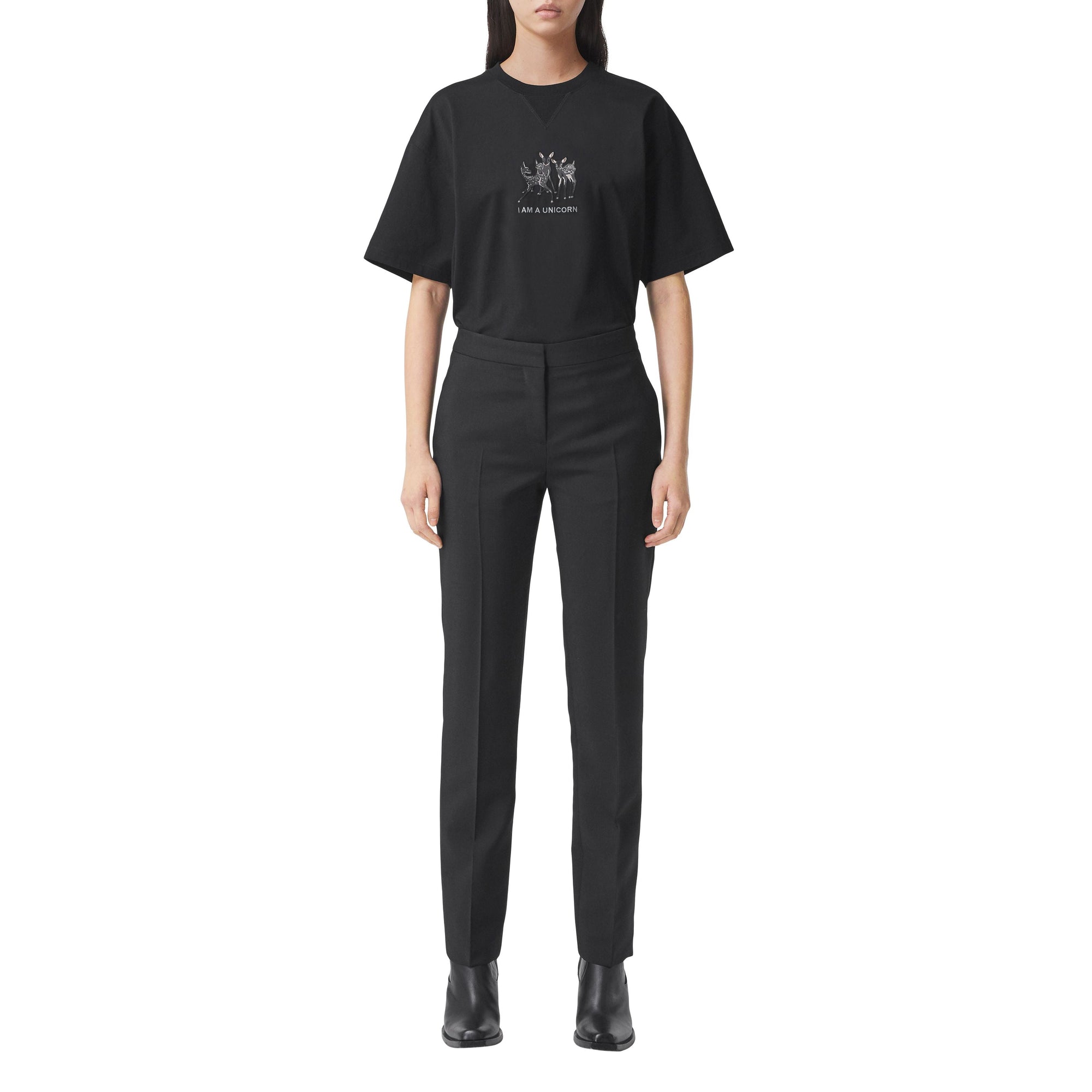 T-shirt oversize en coton à motif daim brodé - Black