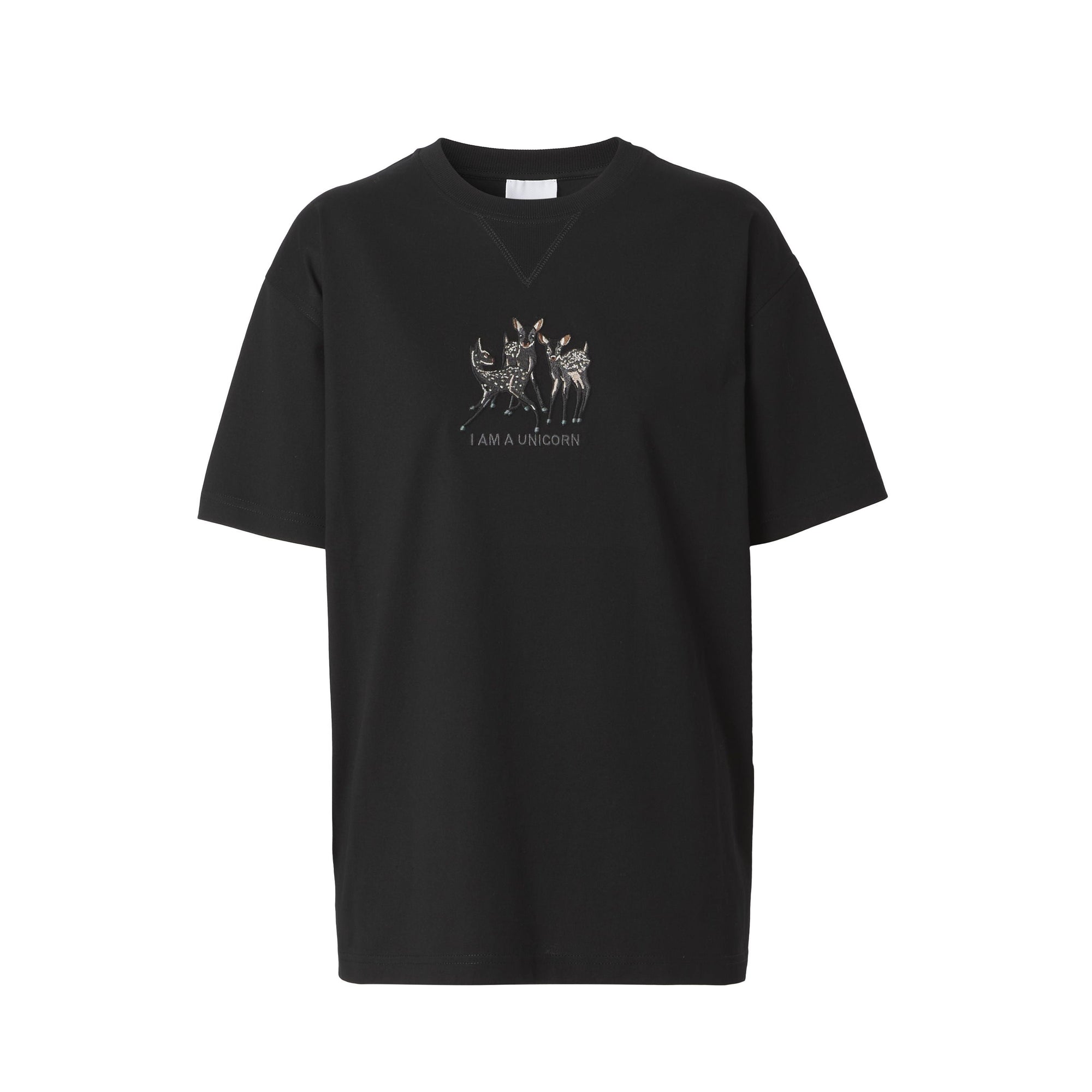 T-shirt oversize en coton à motif daim brodé - Black