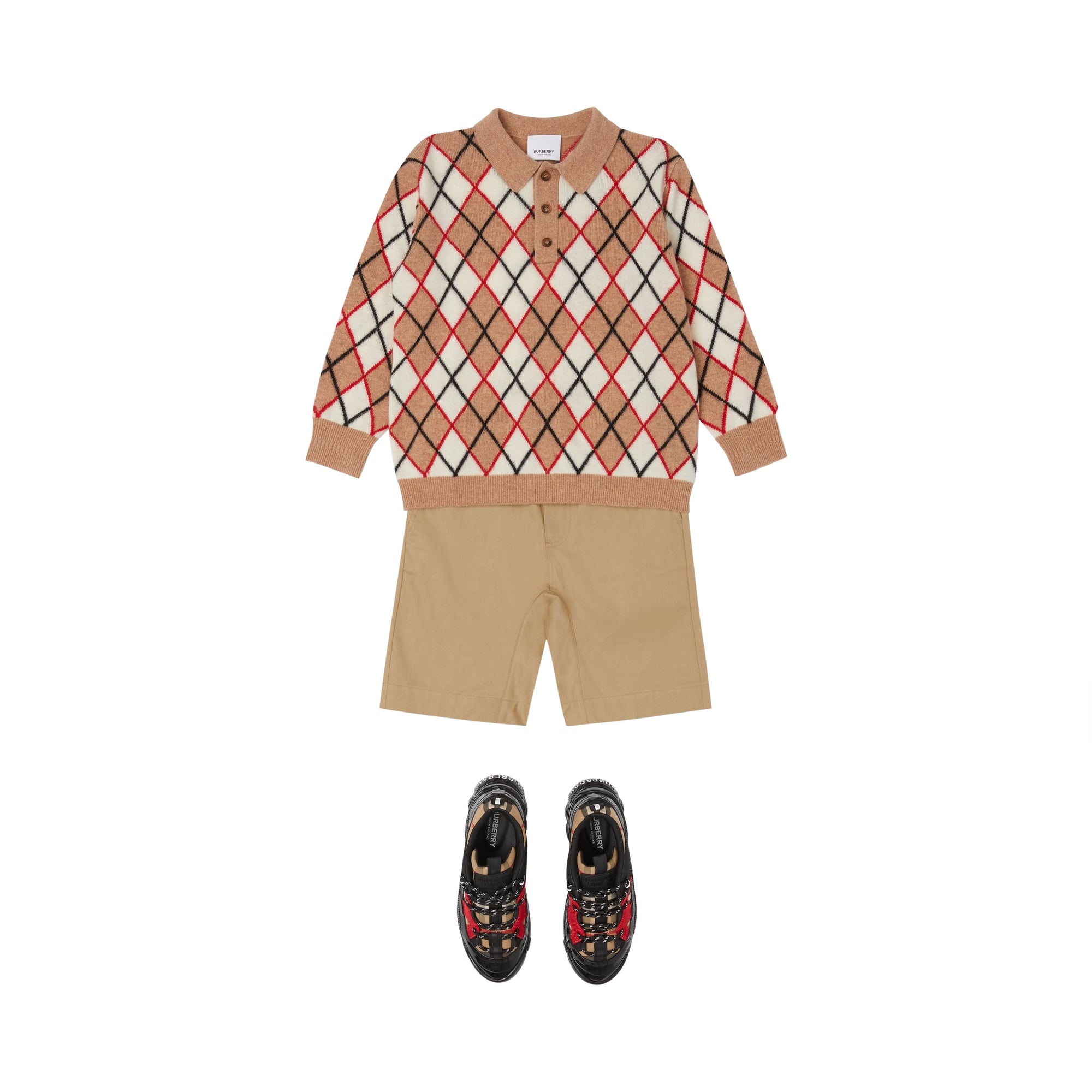 Short en sergé de coton avec rayures iconiques - Archive Beige