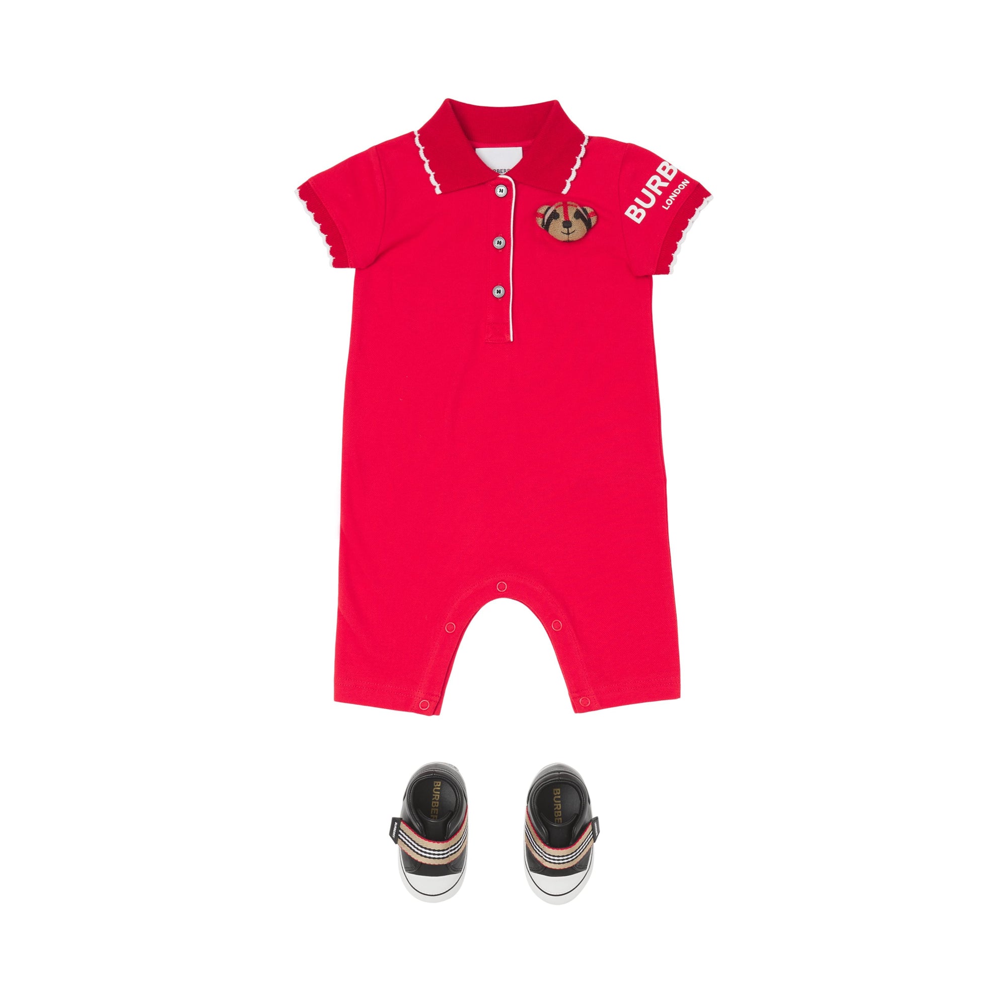 Combinaison en piqué de coton à motif Thomas Bear - Bright Red