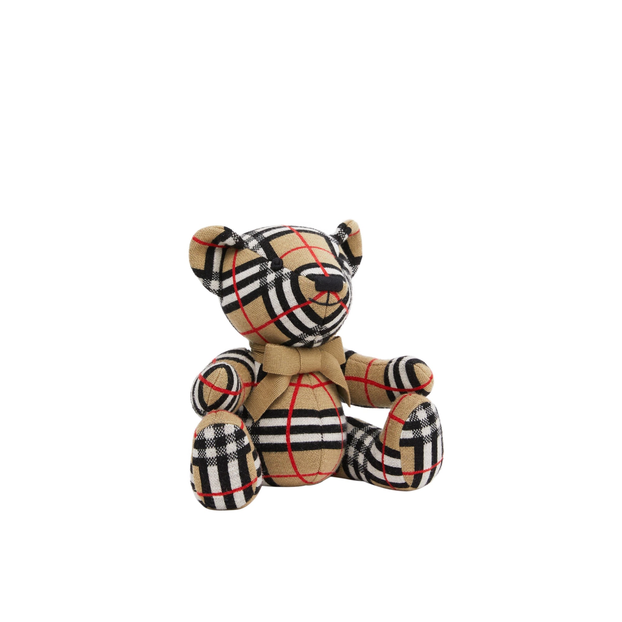 Peluche ours en laine à carreaux - Archive Beige