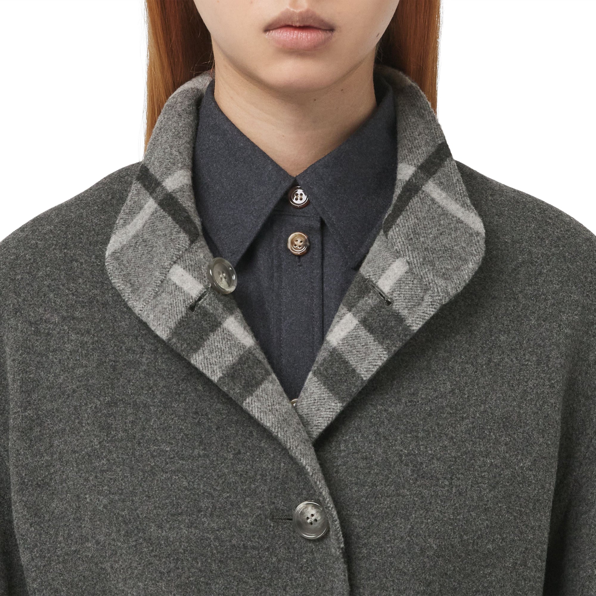 Manteau réversible en laine à motif check - Shale Grey Check