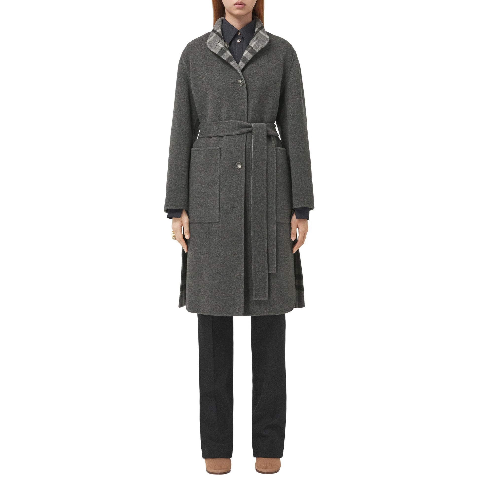 Manteau réversible en laine à motif check - Shale Grey Check