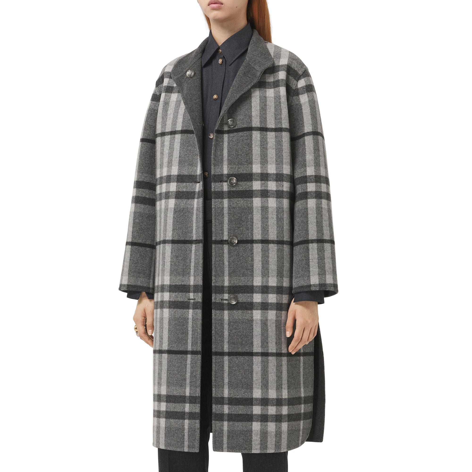 Manteau réversible en laine à motif check - Shale Grey Check