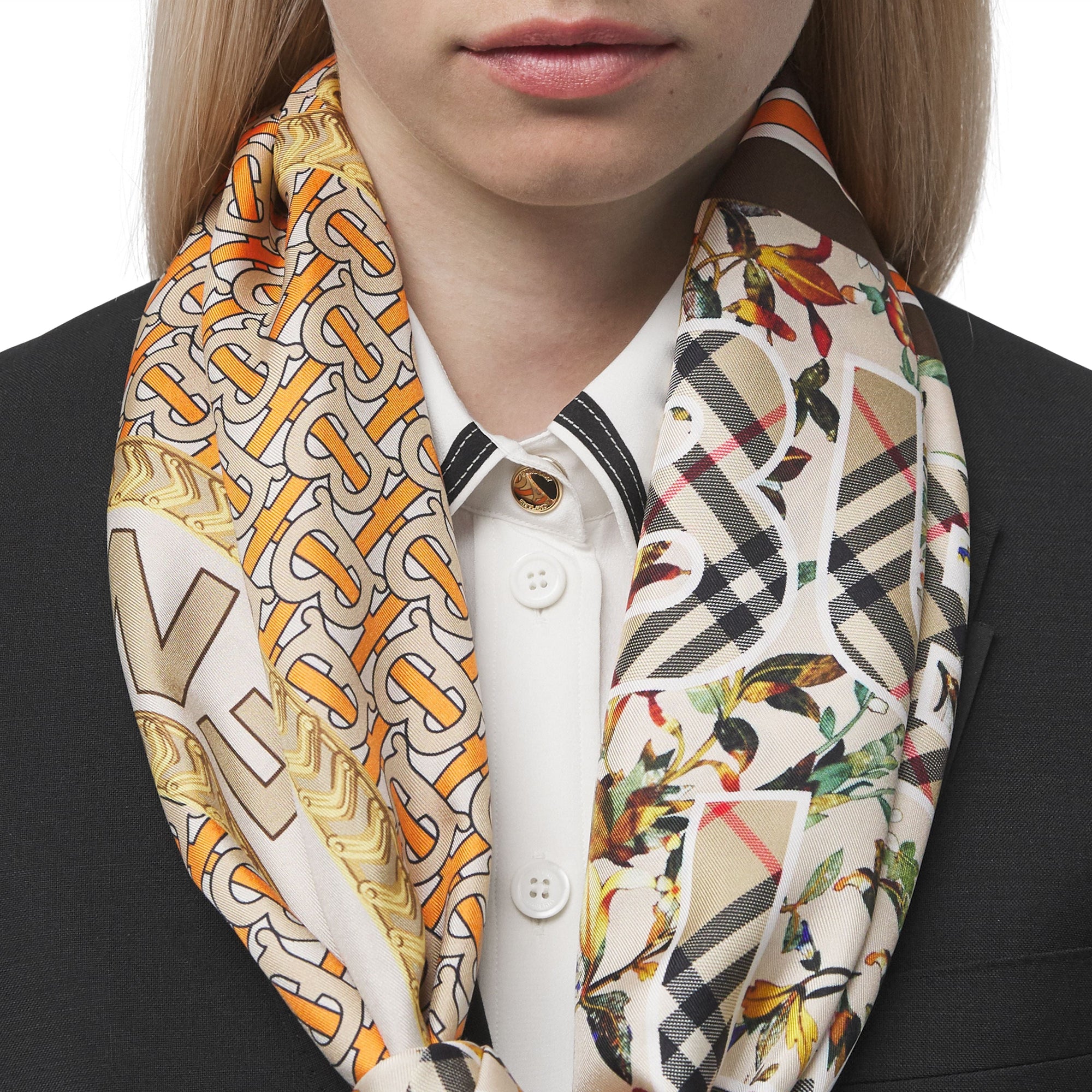 Foulard en soie à imprimé montage - Beige