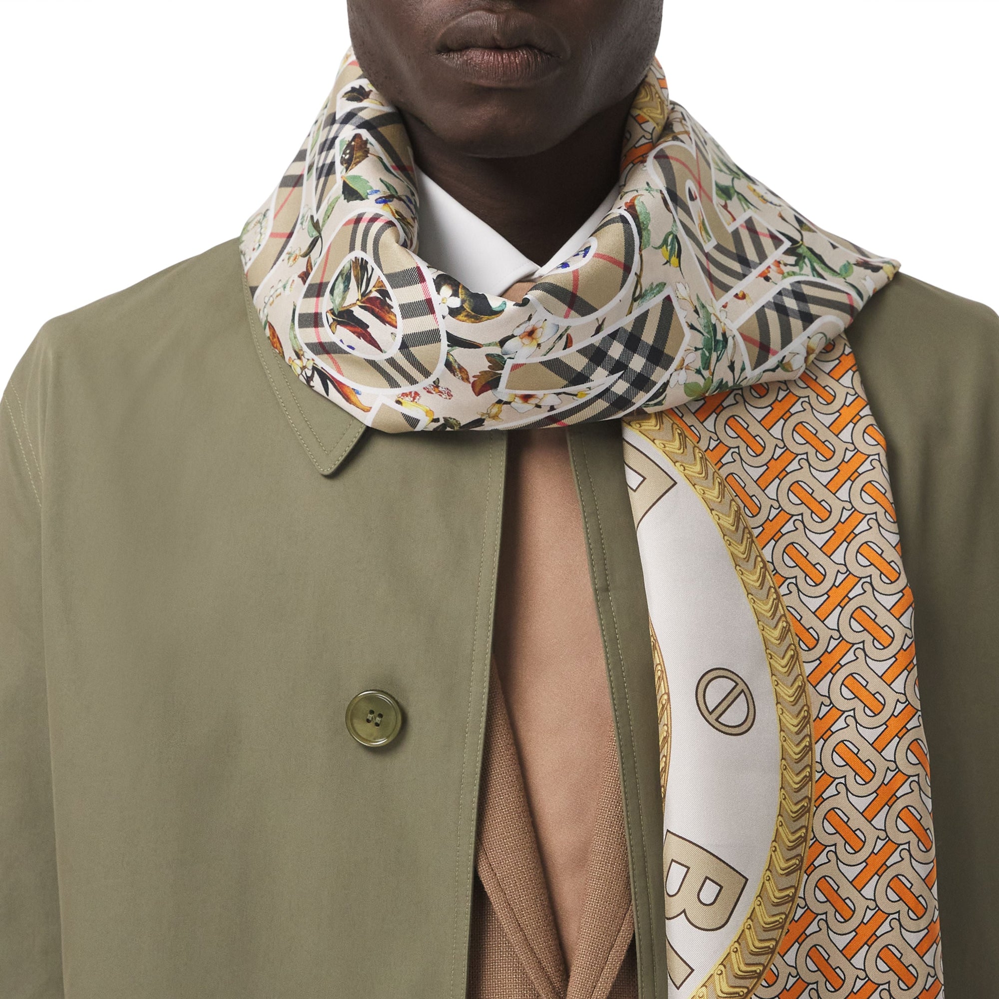 Foulard en soie à imprimé montage - Beige