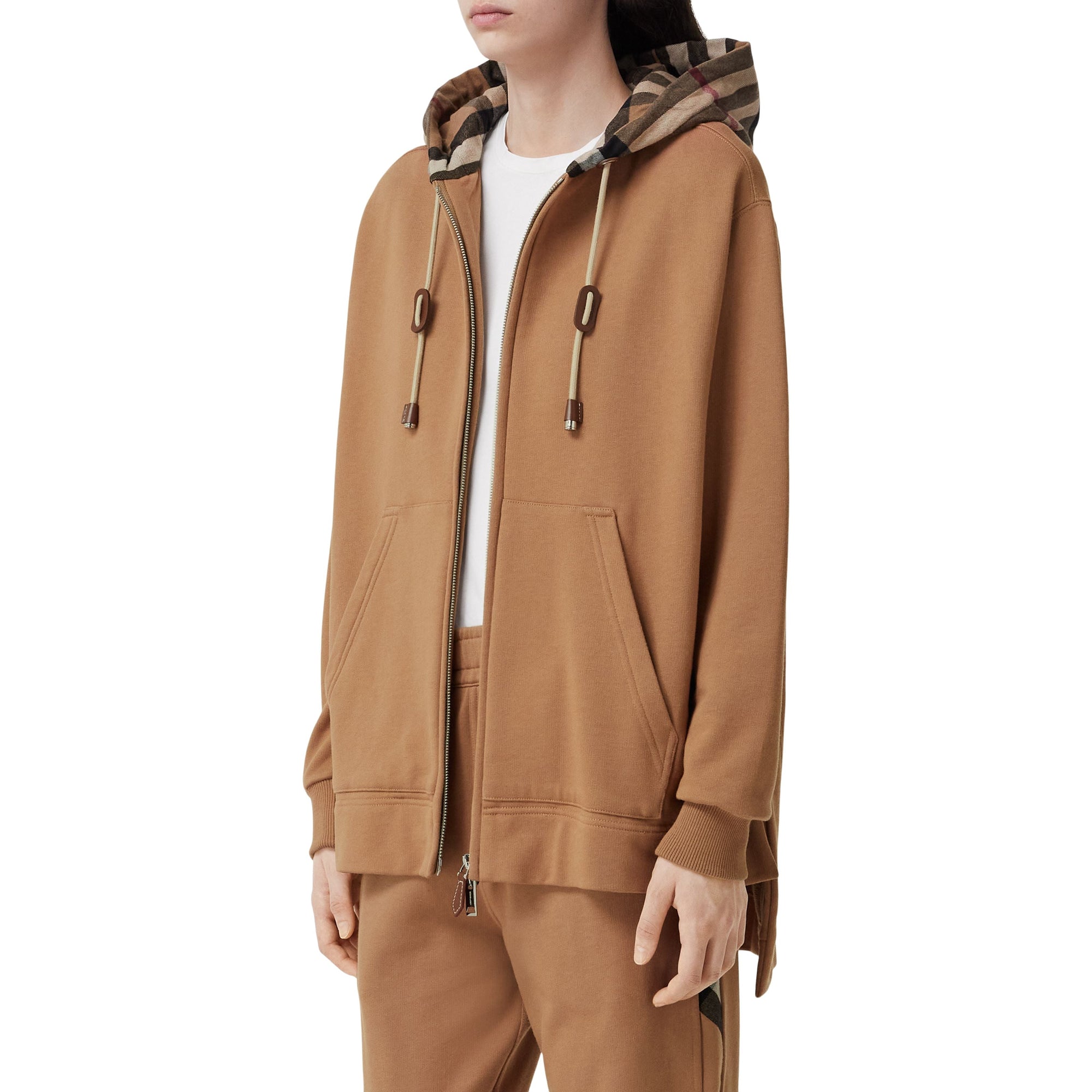 Sweat à capuche zippé surdimensionné - Camel