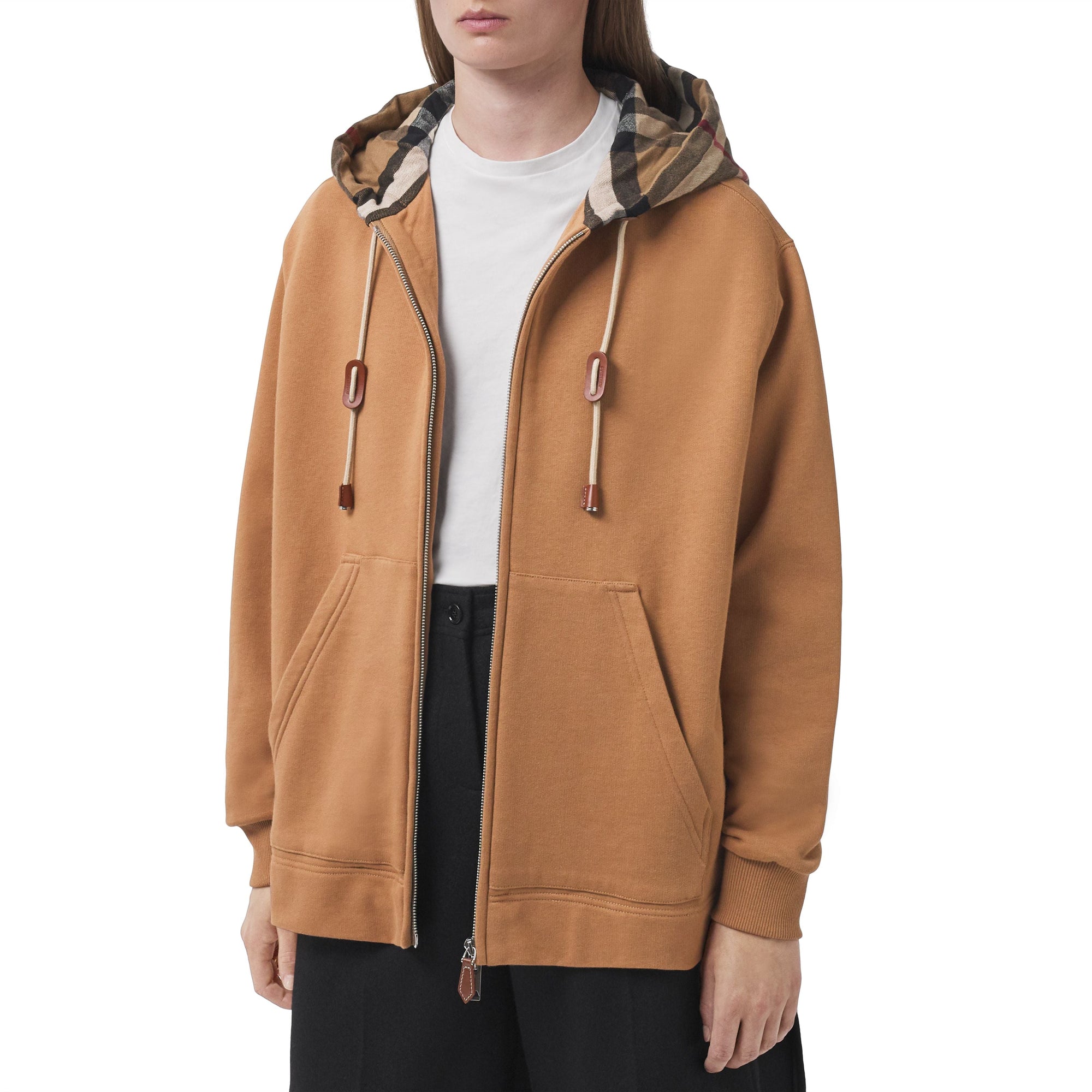Sweat à capuche zippé surdimensionné - Camel