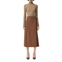 Jupe ceinturée sur mesure en viscose et laine - Warm Walnut