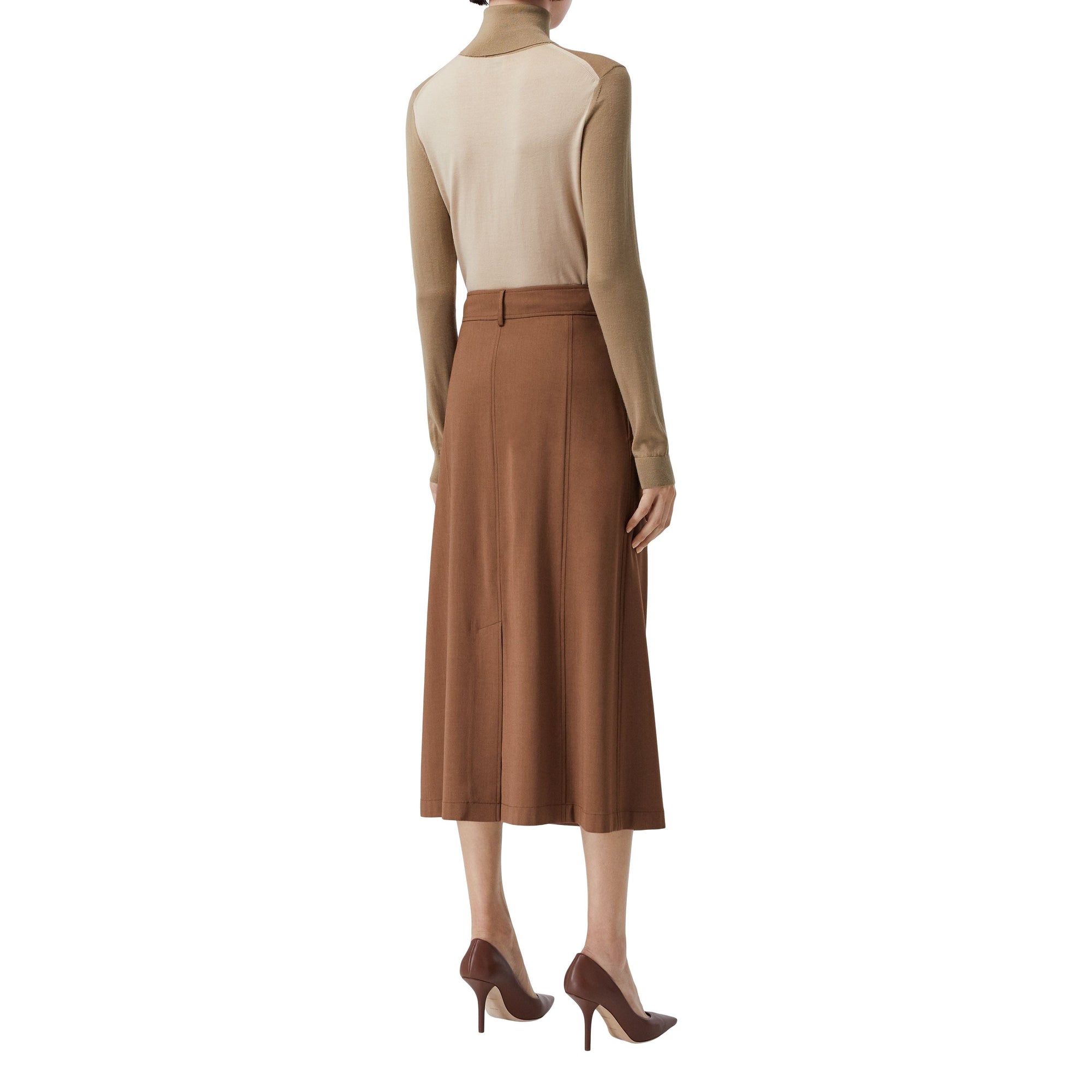Jupe ceinturée sur mesure en viscose et laine - Warm Walnut