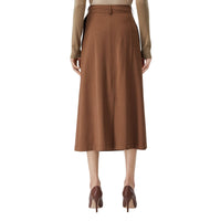 Jupe ceinturée sur mesure en viscose et laine - Warm Walnut