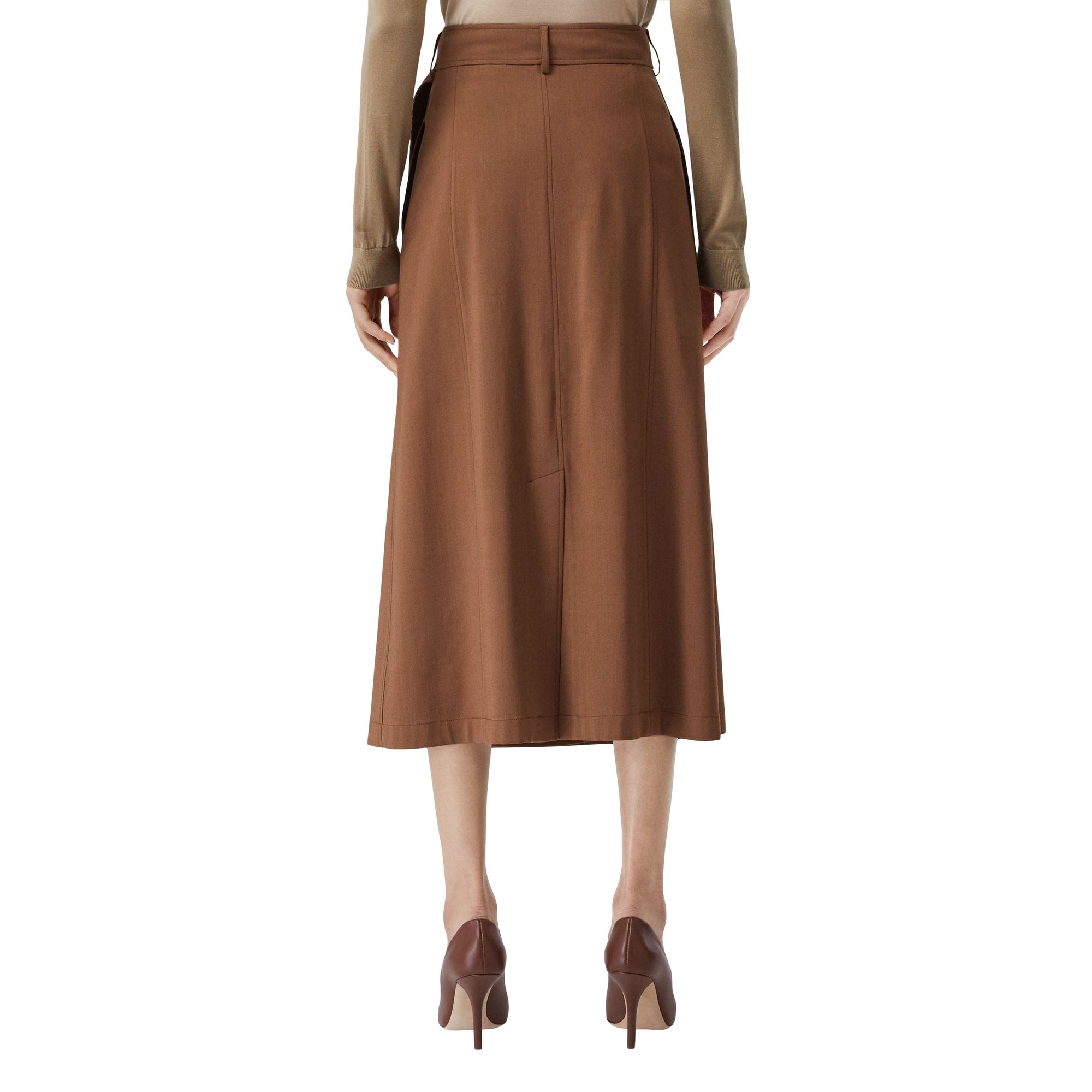 Jupe ceinturée sur mesure en viscose et laine - Warm Walnut